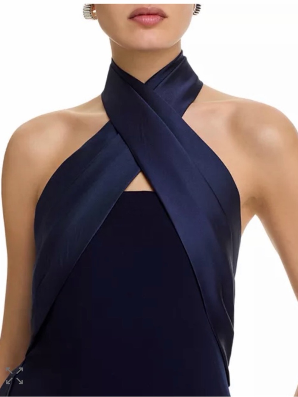 Aqua Navy Halter Maxi Gown with Draped Sash - Picture 2 of 4